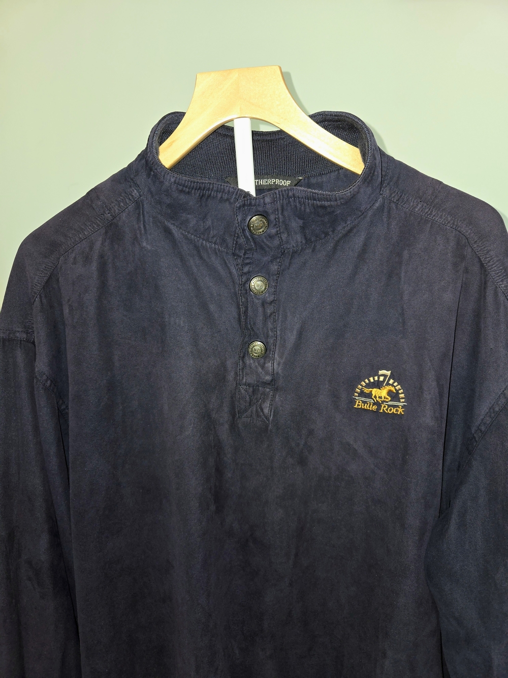 Vintage Navy Blue Suede Henley Mock Neck Pullover Jacket - Size L - Picture 5 of 16